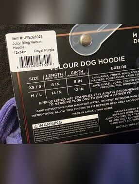 Juicy Couture Royal Purple Velour Dog Hoodie